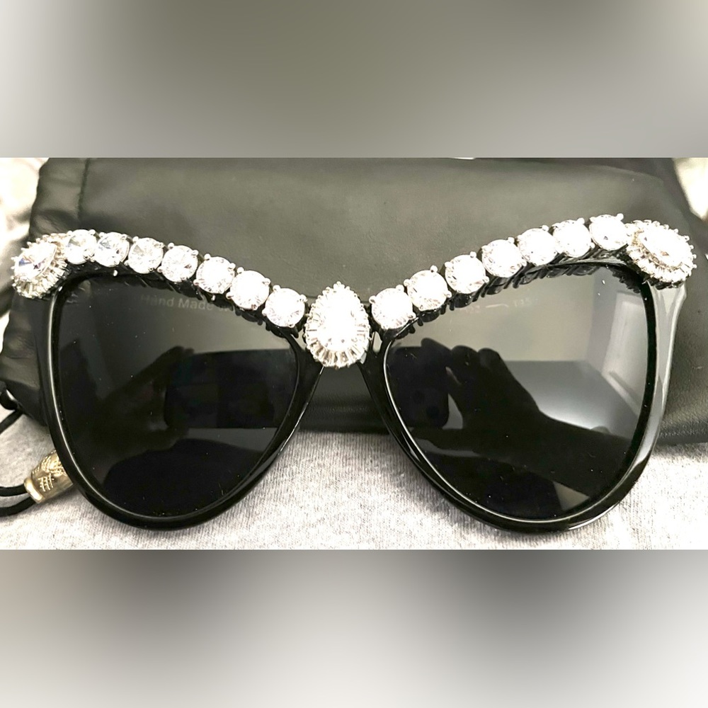 Oversized Cats Eye UV400 100% Authentic Zircon Gemstone Sunglasses Handmade